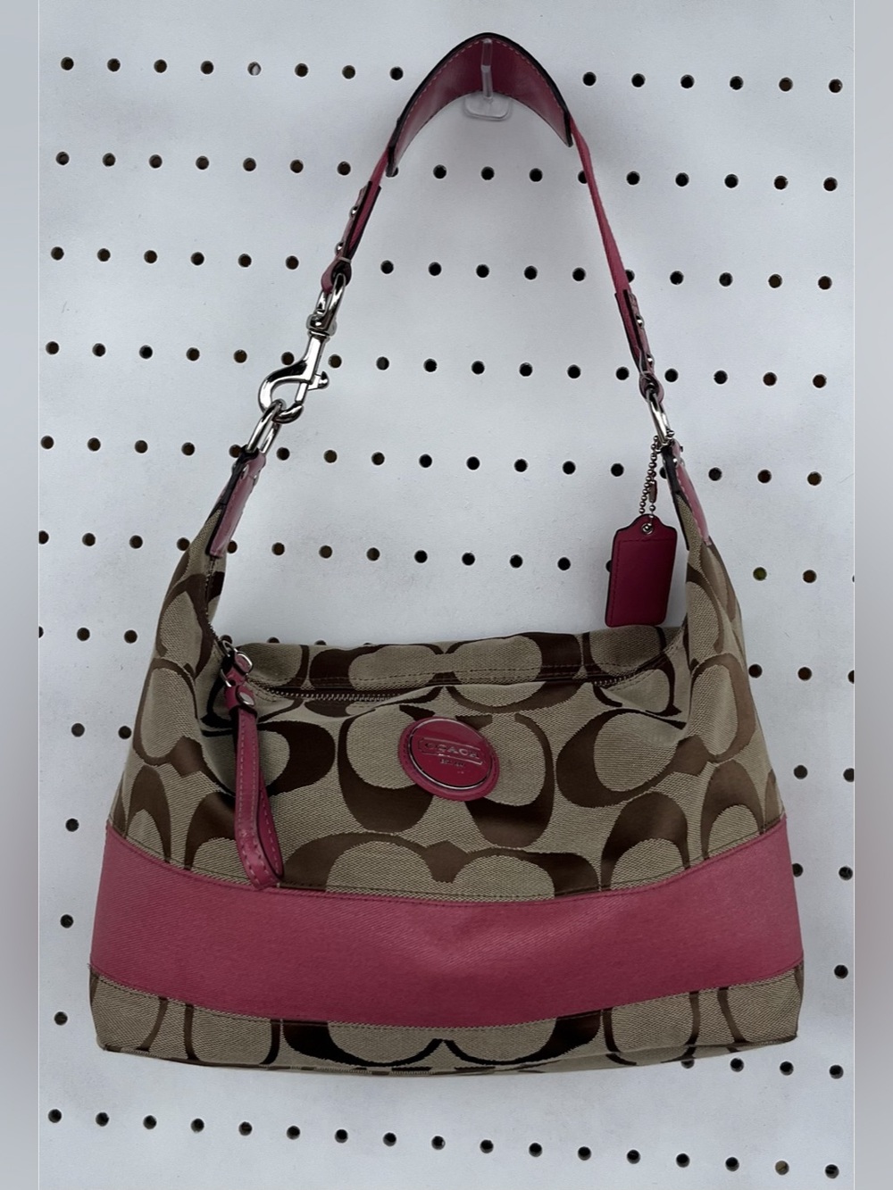 Coach Signature Stripe Hobo Shoulder Bag F17434